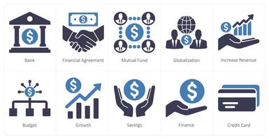 en uppsättning av 10 finansiera ikoner som Bank, finansiell avtal, ömsesidig medel vektor