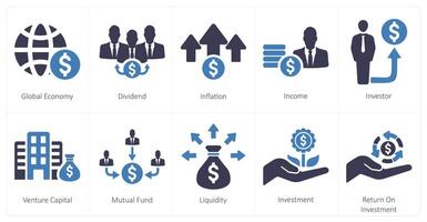 en uppsättning av 10 investering ikoner som global ekonomi, utdelning, inflation vektor