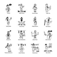 Sammlung von 16 indisch Menschen Glyphe Charakter Symbole vektor