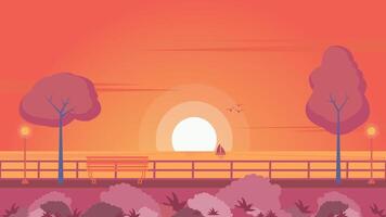 Panorama Sonnenuntergang Illustration , Hintergrund Sommer- Zeit, einfach Illustration vektor