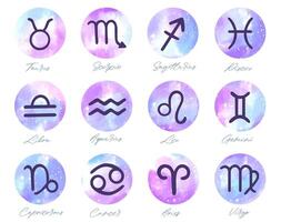 uppsättning av hand dragen vattenfärg borsta zodiaken tecken. samling av vattenfärg astrologi tecken. vektor