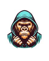 wütend Gorilla tragen Kapuzenpullover bereit zu Streit, retro Jahrgang Farbe, Weiß Hintergrund, Logo, Emblem, t Shirt, Kunstwerk Hand gezeichnet Illustration vektor