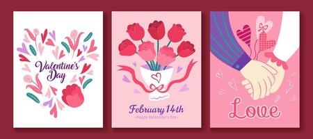 einstellen von glücklich Valentinstag Tag Karte im eben Stil. anwendbar zu Karte, Startseite und Sozial Medien Post. vektor
