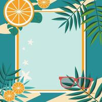 Sommer- Linie Rahmen Hintergrund mit tropisch Blatt Orange und Kopieren Raum vektor