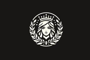 das elegant königlich Königin von Königreich Abzeichen Logo mit retro Stil. nach vorne gegenüber weiblich Figur, symbolisieren Lizenzgebühren vektor