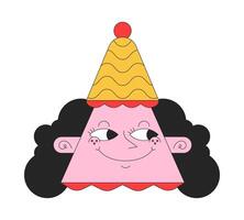 triangel kvinna rolig hatt 2d linjär avatar illustration. busig leende kvinna tecknad serie karaktär ansikte. triangel- huvud porträtt. flin nöjd lady platt Färg användare profil bild isolerat vektor