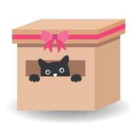 Katze im ein Geschenk Box mit ein Rosa Band vektor