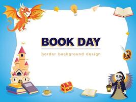 värld bok dag barn läsning fantasi cirkel aning fantasi kunskap utbildning Lycklig tecknad serie vit gräns bakgrund design vektor