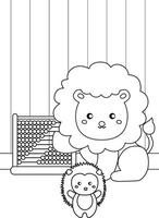 süß Löwe Tiere und Mathematik Lektion Karikatur Färbung Aktivität zum Kinder und Erwachsene vektor