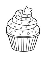 süß kawaii Cupcake Färbung Seiten, Cupcake Illustration, Cupcake schwarz und Weiss, Cupcake eben Design, Kuchen Kunst. vektor