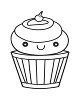 süß kawaii Cupcake Färbung Seiten, Cupcake Illustration, Cupcake schwarz und Weiss, Cupcake eben Design, Kuchen Kunst. vektor