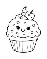 süß kawaii Cupcake Färbung Seiten, Cupcake Illustration, Cupcake schwarz und Weiss, Cupcake eben Design, Kuchen Kunst. vektor