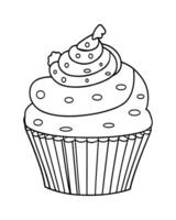 süß kawaii Cupcake Färbung Seiten, Cupcake Illustration, Cupcake schwarz und Weiss, Cupcake eben Design, Kuchen Kunst. vektor