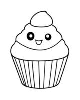 süß kawaii Cupcake Färbung Seiten, Cupcake Illustration, Cupcake schwarz und Weiss, Cupcake eben Design, Kuchen Kunst. vektor