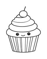 süß kawaii Cupcake Färbung Seiten, Cupcake Illustration, Cupcake schwarz und Weiss, Cupcake eben Design, Kuchen Kunst. vektor