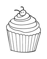 süß kawaii Cupcake Färbung Seiten, Cupcake Illustration, Cupcake schwarz und Weiss, Cupcake eben Design, Kuchen Kunst. vektor