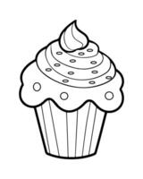 süß kawaii Cupcake Färbung Seiten, Cupcake Illustration, Cupcake schwarz und Weiss, Cupcake eben Design, Kuchen Kunst. vektor