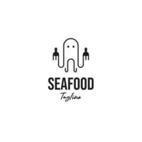 bläckfisk med gaffel logotyp design för skaldjur restaurang illustration aning vektor