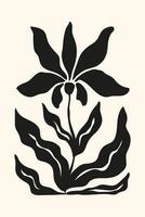 Hand gezeichnet Blumen- abstrakt minimalistisch Poster im matisse Stil. schwarz wellig Blume auf Weiß Hintergrund. modisch Design Vorlage zum Innere Dekor, Banner, Abdeckung, drucken, Postkarte. vektor