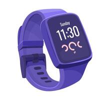 lila Smartwatch zeigen Zeit und Schritte. Digital Illustration von tragbar Technologie. Fitness und Zeit Verwaltung Konzept. vektor