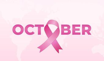 oktober ord med rosa band illustration för bröst cancer medvetenhet vektor