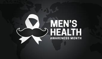 herr- hälsa medvetenhet månad svart bakgrund illustration med band och mustasch vektor
