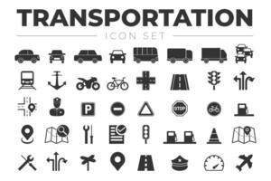 Transport Symbol einstellen mit Fahrzeuge, der Verkehr Beleuchtung, Auto, LKW, Straße, Motorrad, Fahrrad, Zug, Flugzeug, Zeichen, Gas Bahnhof, Polizist, Marine, Bus, Karte, Symbole vektor