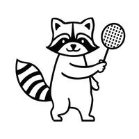 tvättbjörn katt spelar badminton minimalistisk linje konst vektor
