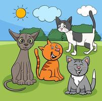 katter djur- tecken i de äng tecknad serie illustration vektor
