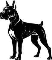 schwarz und Weiß Silhouette von ein Boxer Hund Stehen vektor