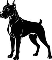 schwarz und Weiß Silhouette von ein Boxer Hund Stehen vektor