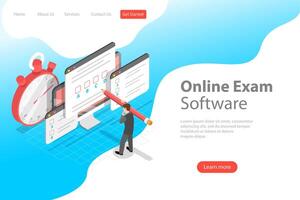isometrisch eben Landung Seite Header zum online testen, Fragebogen bilden vektor