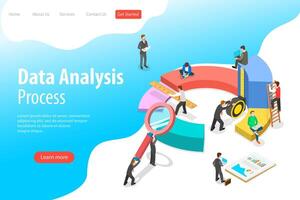 platt isometrisk landning sida mall av företag statistik och analys vektor