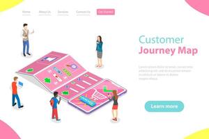 isometrisk platt landning sida mall av serching kund resa Karta. vektor