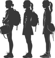 Silhouette zurück zu Schule Mädchen Schüler Sammlung einstellen schwarz Farbe nur vektor