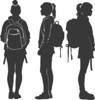 Silhouette zurück zu Schule Mädchen Schüler Sammlung einstellen schwarz Farbe nur vektor