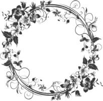 Blumen- runden Linie Frames Hochzeit Einladung Element schwarz Farbe nur vektor