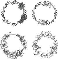 Blumen- runden Linie Frames Hochzeit Einladung Element schwarz Farbe nur vektor