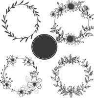 Blumen- runden Linie Frames Hochzeit Einladung Element schwarz Farbe nur vektor