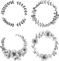 Blumen- runden Linie Frames Hochzeit Einladung Element schwarz Farbe nur vektor