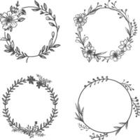 Blumen- runden Linie Frames Hochzeit Einladung Element schwarz Farbe nur vektor