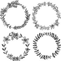 Blumen- runden Linie Frames Hochzeit Einladung Element schwarz Farbe nur vektor