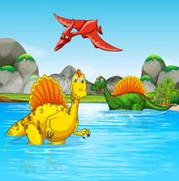 Prähistorische Dinosaurier in einer Wasserszene vektor
