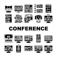 virtuell konferens händelse uppkopplad ikoner uppsättning vektor