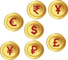 Währung Dollar Euro Yuan Rupie Yen rötlich Pfund Gold vektor