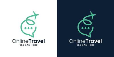 online Reise Logo Design Vorlage. Plaudern Blase Logo mit Flugzeug Design Grafik Illustration. Symbol, Symbol, kreativ. vektor