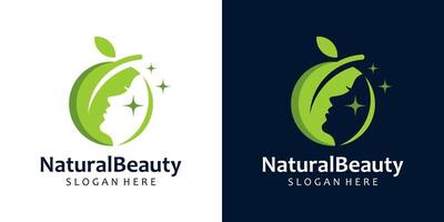 Natur Schönheit Salon Logo Design Vorlage. Gesicht Mädchen mit Blatt Logo Design Grafik Illustration. Symbol, Symbol, kreativ. vektor