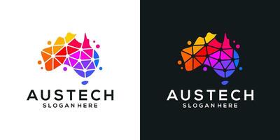 Karte von Australien Logo Design Vorlage mit abstrakt Punkt, Molekül und Netzwerk Internet System Logo Design Grafik . Symbol, Symbol, kreativ. vektor