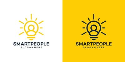 smart ledare logotyp design mall. lampa logotyp med människor design grafisk illustration. symbol, ikon, kreativ. vektor