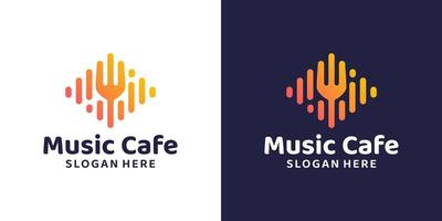 Musik- Cafe Logo Design Vorlage. Klang Audio- Welle mit Löffel Gabel Grafik Design . Symbol, Symbol, kreativ. vektor